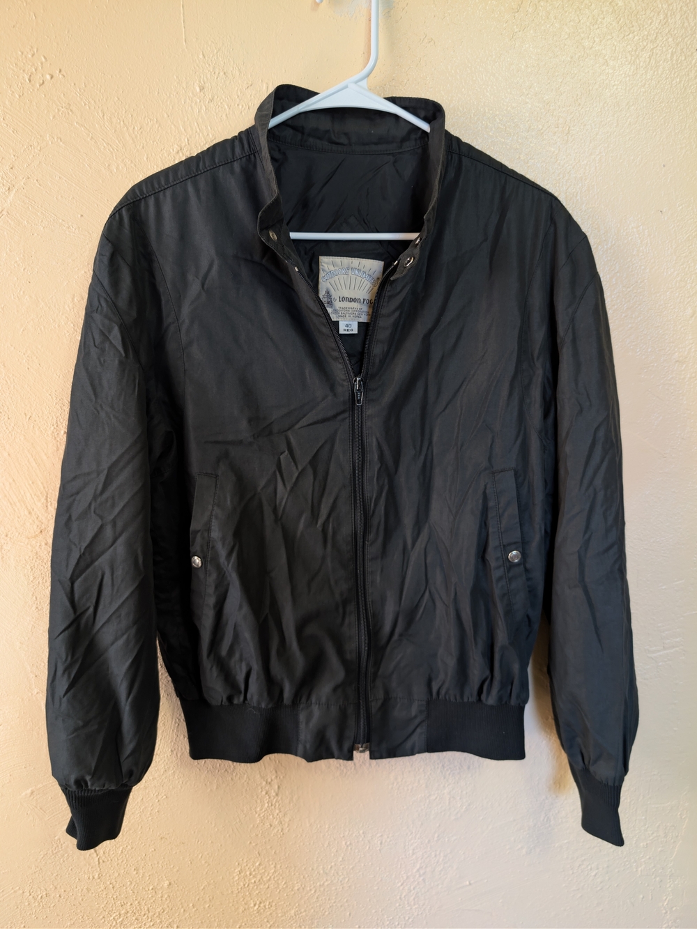 London Fog Black Bomber Jacket - Zip Front Vtg